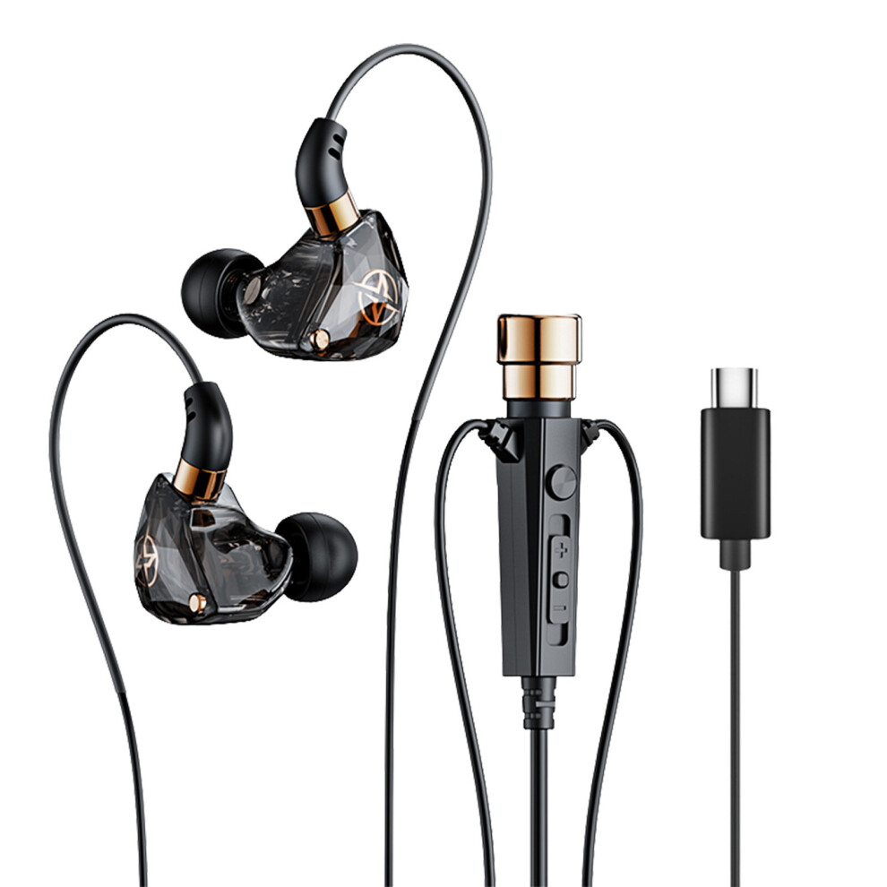 (a-black) In-Ear USB C Earphones Corded Type C Earphones With Noise-Canceling Dynamic HD Mic In-Ear Earbud Headset Earphone With Over Ear