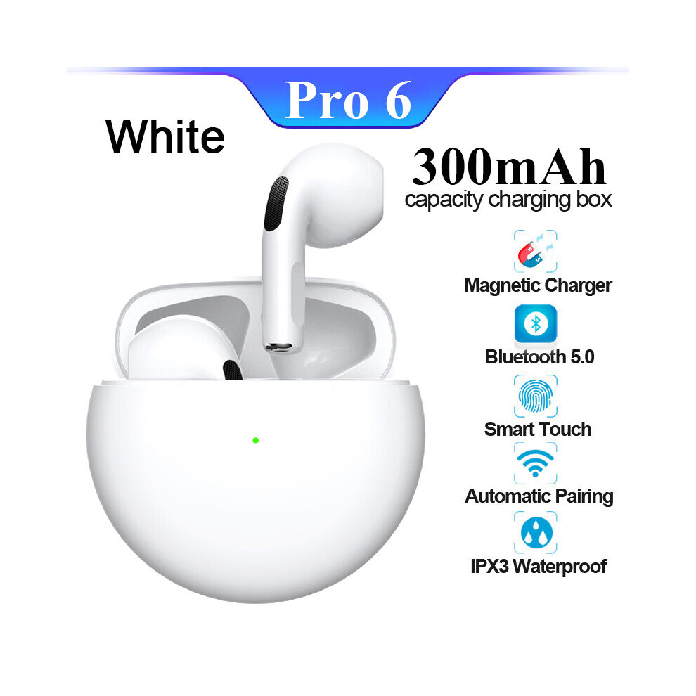 (A-Pro 6-) Original Air Pro 6 Tws Wireless Headphones Bluetooth Earphones Earpod Earbuds With Mic Headset For Apple Iphone Xiaomi Android White 4851204976143