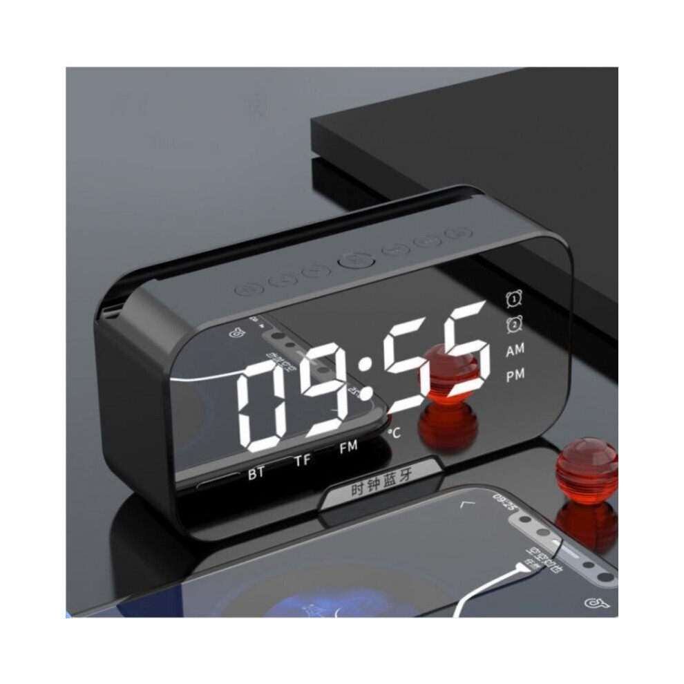 (a-Black) Abc Plastic Bluetooth Speaker Mini Card Mirror Alarm Clock Sound Wireless Portable Clock Settings For Xiaomi Huawei New Fm Radio-image-OPC-PBYRNFW-NEW