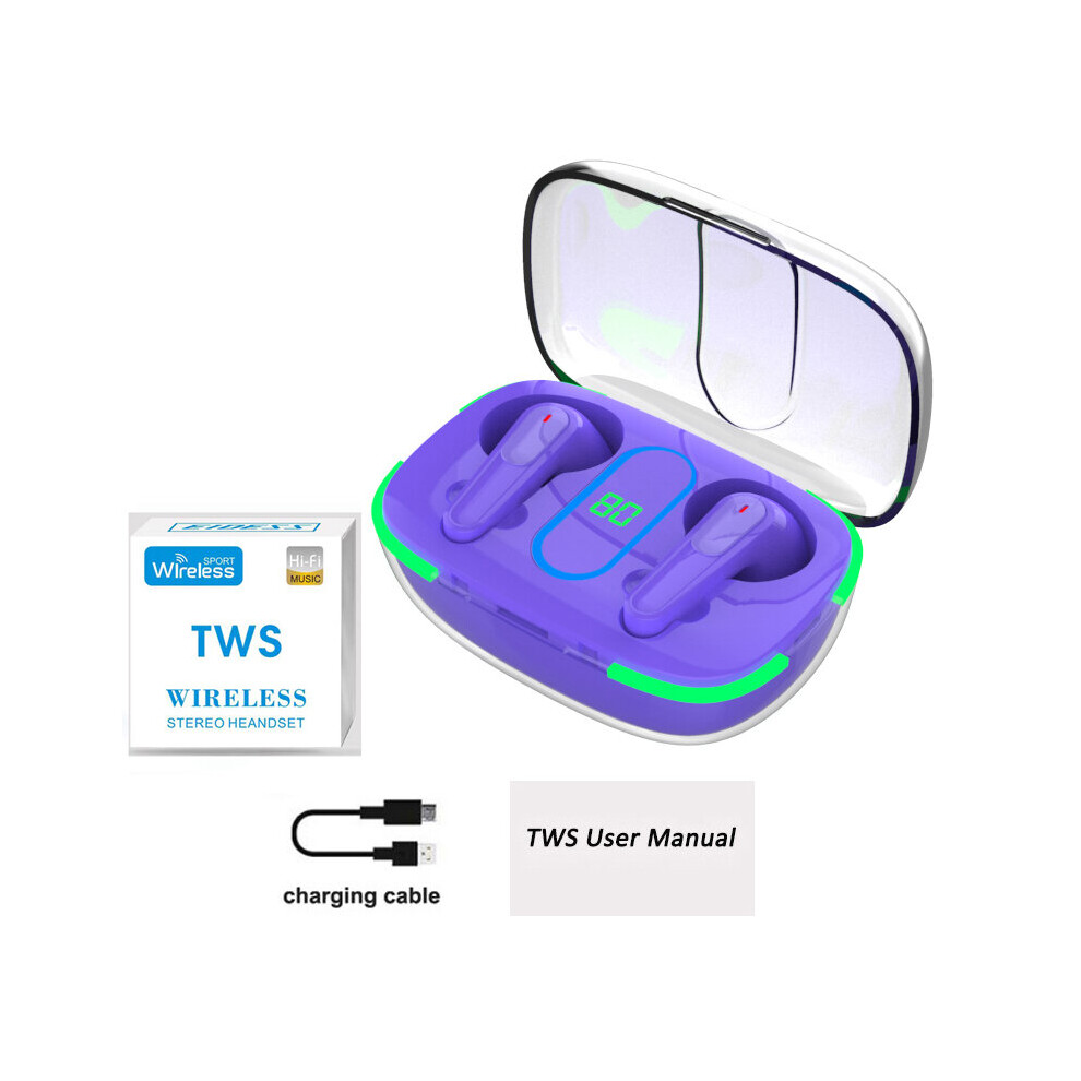 (A-Box) 2022 Tws Bluetooth Headset Outdoor Sports Wireless Headset 5.3 With Charging Compartment Touch Headset Earbuds For Ios Android Purple 4851205002247