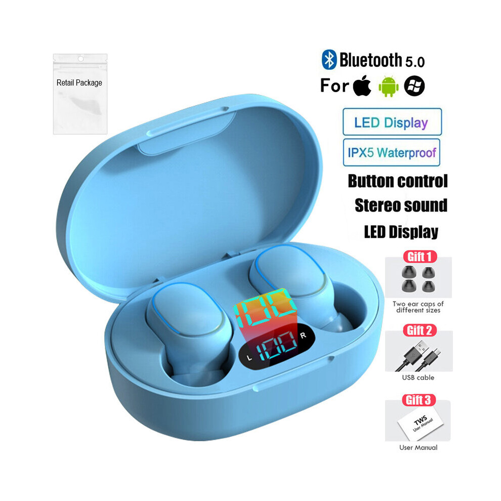 (A-) Wireless Earphones Tooth-Compatiblev 5.0 Wireless Earbuds In Ear Sports Headset E7s Tws Handsfree Earphones For Mobile Phone Blue 4851204875439
