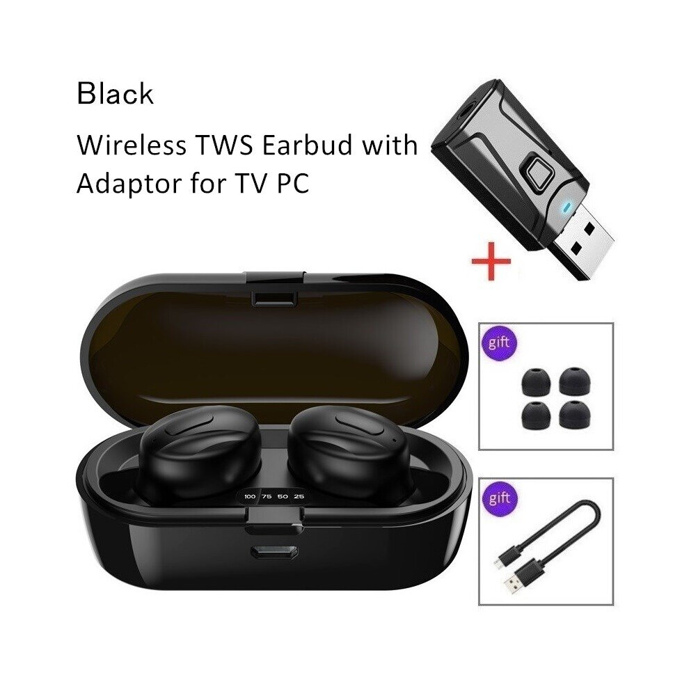 (A-Xg13- Adaptor) Wireless Tws Phones Earbud Headset Ipx5 Earphon Bluetooth Headphones Tws Earbuds Gaming Pod With Mic Usb Adaptor For Tv Pc Musi Black 4851205062913