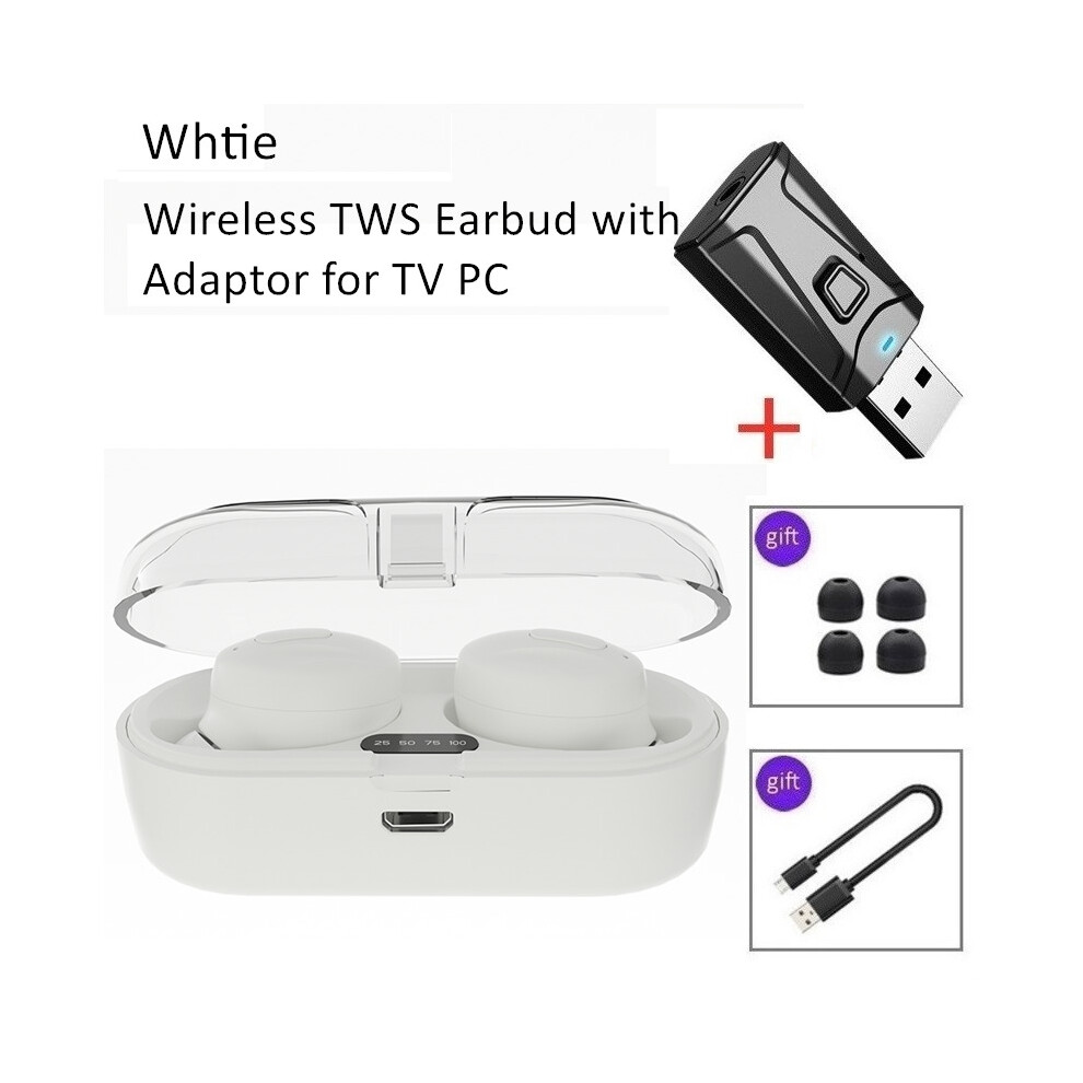 (A-Xg13- Adaptor) Wireless Tws Phones Earbud Headset Ipx5 Earphon Bluetooth Headphones Tws Earbuds Gaming Pod With Mic Usb Adaptor For Tv Pc Musi White 4851205062937