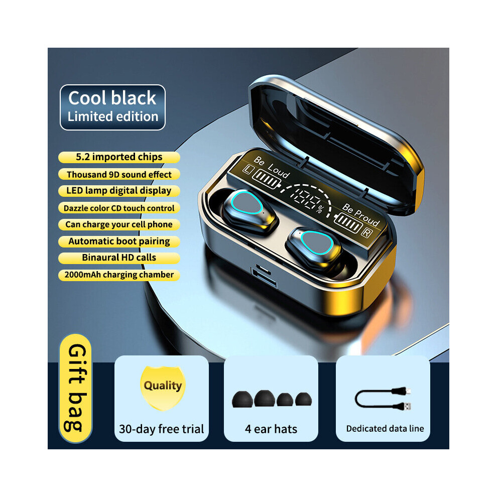 (A- No Box) New Tws Earbuds Bluetooth 5.2 Wireless Headphones Hifi Subwoofer Touch Earphone With Mic 3500Mah Charging Case Sports Headset Black 4851205013700