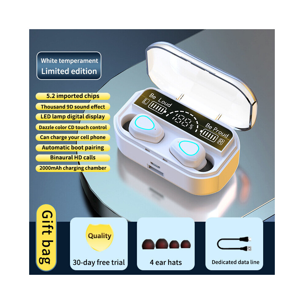 (A- No Box) New Tws Earbuds Bluetooth 5.2 Wireless Headphones Hifi Subwoofer Touch Earphone With Mic 3500Mah Charging Case Sports Headset White 4851205013748