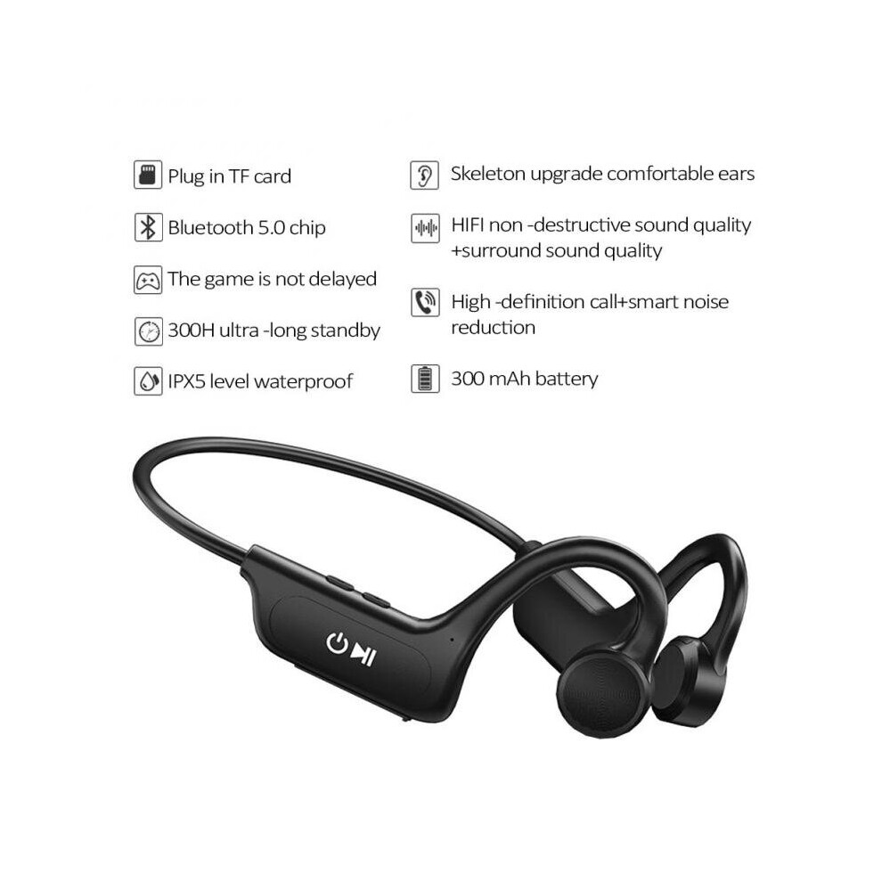 (A-) Bone Conduction Earphones Wireless Bluetooth5.0 Headphones Outdoor Sport Earbuds Headset W Mic For Android Ios Support Sd Card Black 4851205010150