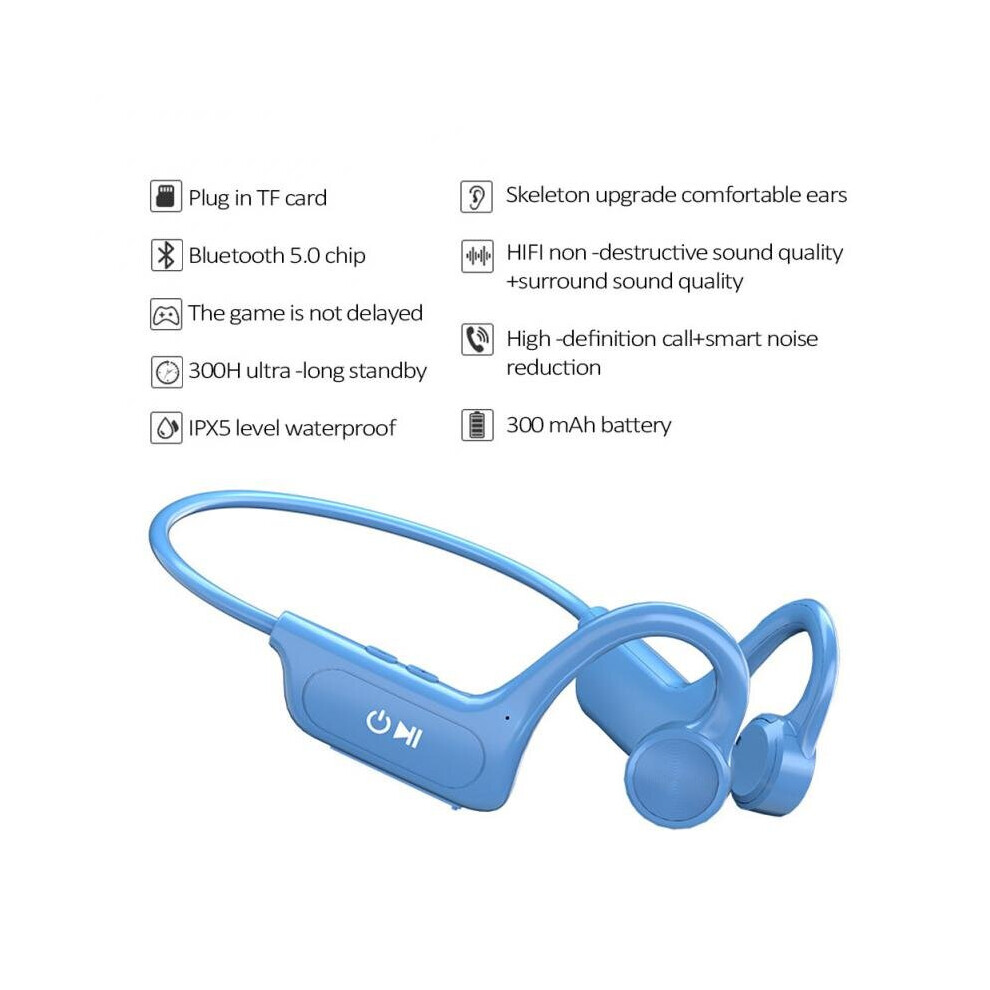 (A-) Bone Conduction Earphones Wireless Tooth5.0 Headphones Outdoor Sport Earbuds Headset W Mic For Android Ios Support Sd Card Blue 4851205010174