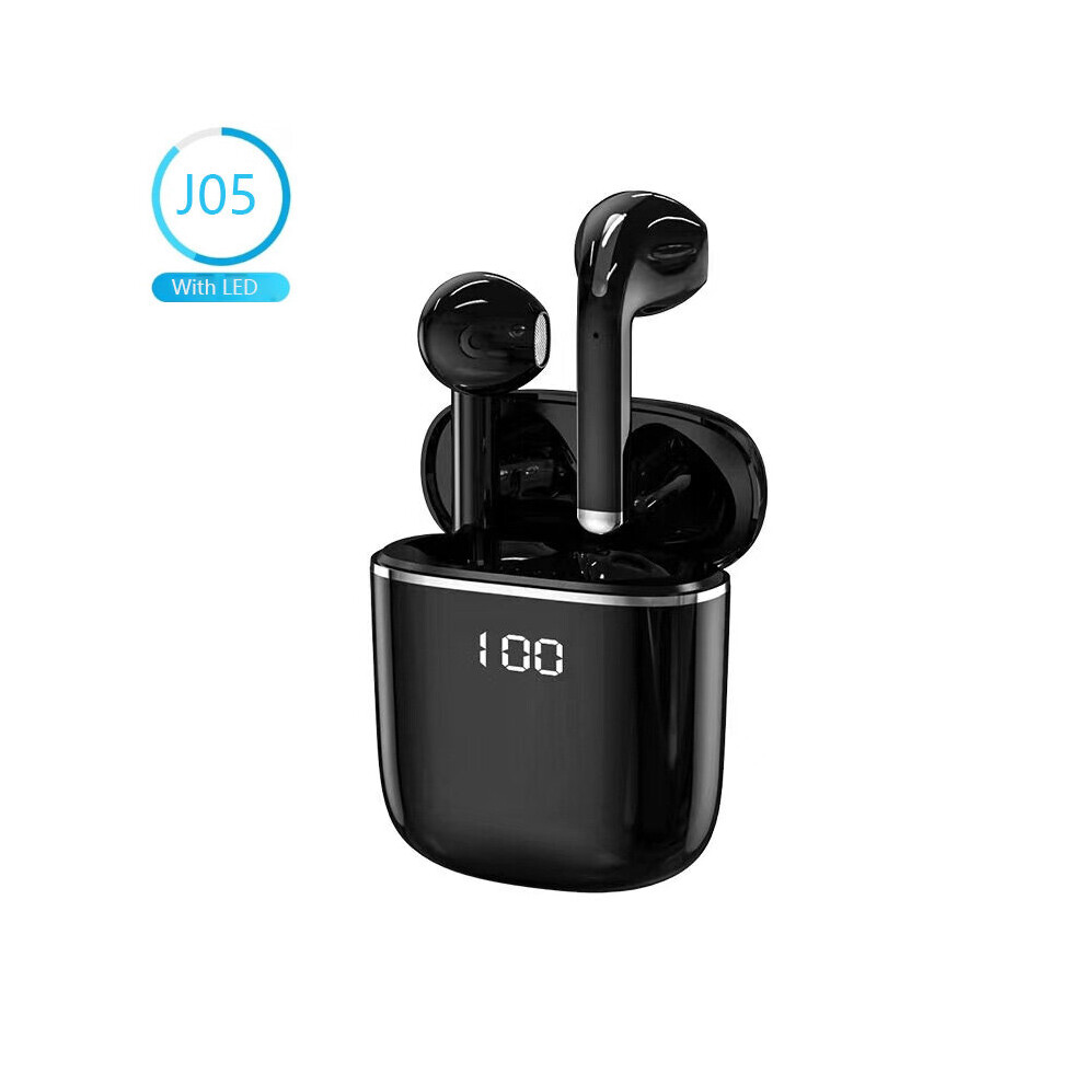 (a-Black J05 LED) Bluetooth Headphone V5.0 Wireless TWS Earphone Touch Control 9D Stereo Gaming Sport Earbuds with Microphones HD Call Headset-image-OPC-PBYRR9G-NEW