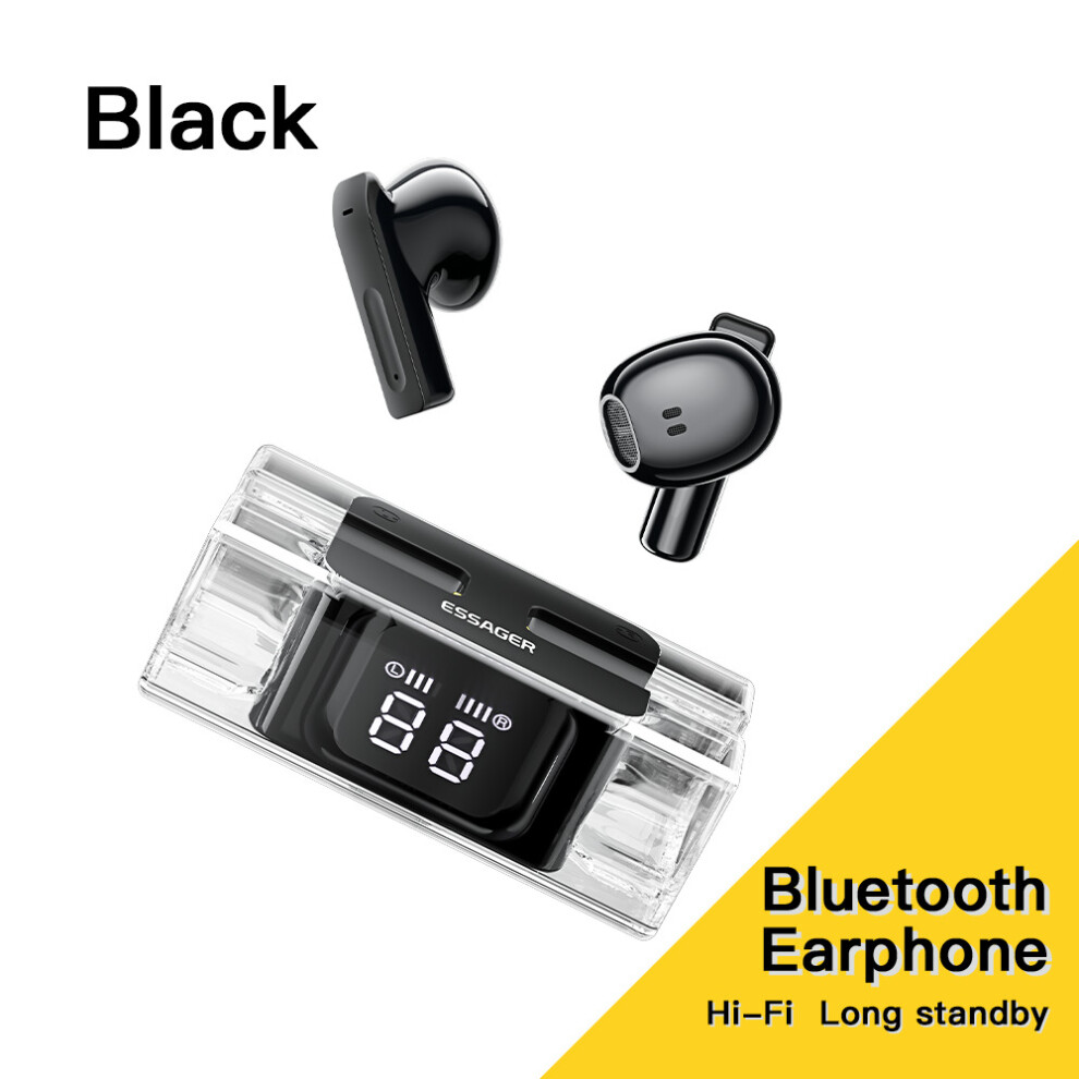 (A- Earphone) Essager E90 Tws Earphones Bluetooth Headphone With Mic Wireless Headset With Charging Case Power Display Touch Control Earbuds Black 4851204961507