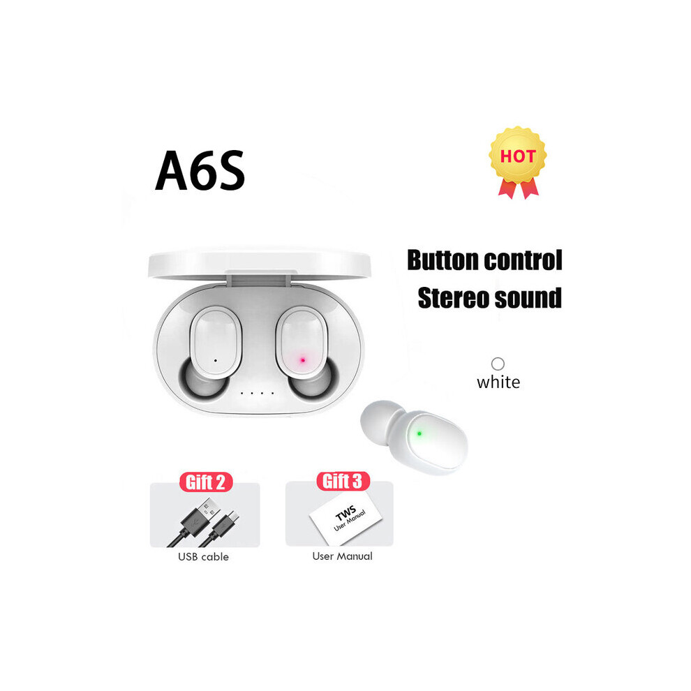 (A-) Original A6s Fone Tws Wireless Bluetooth Headset With Mic Earbuds For Xiaomi Noice Cancelling Earphone Bluetooth Headphones White 4851204971773