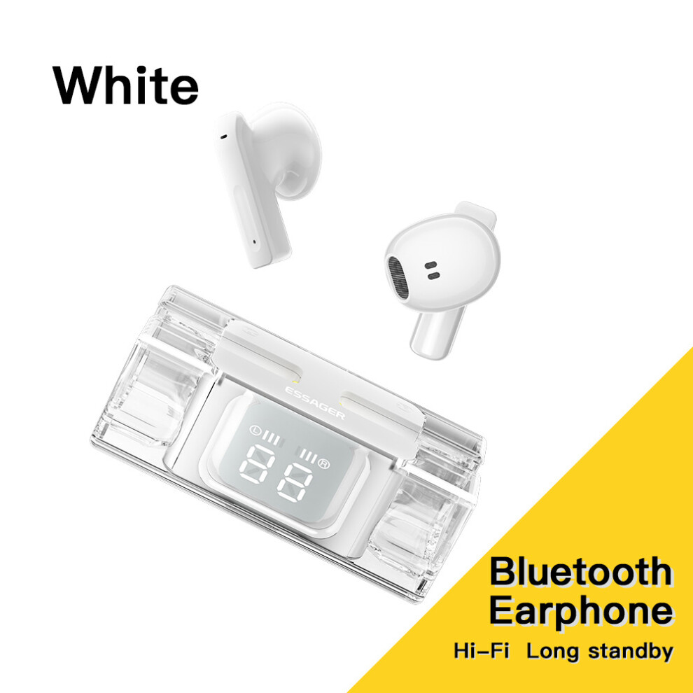 (A- Earphone) Essager E90 Tws Earphones Bluetooth Headphone With Mic Wireless Headset With Charging Case Power Display Touch Control Earbuds White 4851204961538