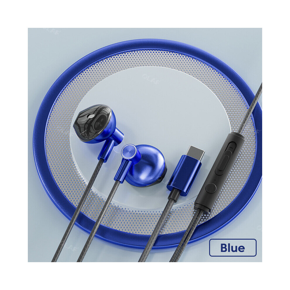 (A- Type C) 3.5Mm/Type-C Headphones Sport Music Headset 9D Surround Earphones Mic In-Ear Wired Headphones Universal Earbud Earphone With Mic Blue 4851204942957