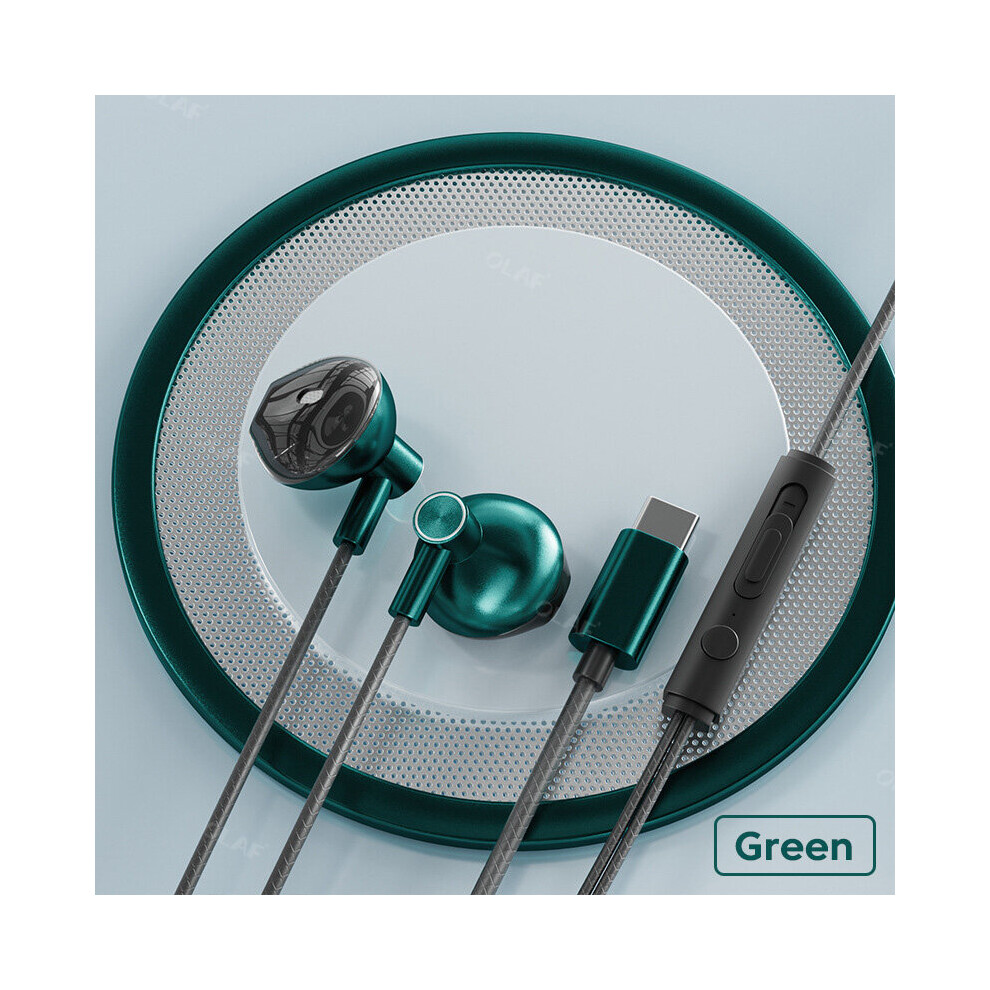 (A- Type C) 3.5Mm/Type-C Headphones Sport Music Headset 9D Surround Earphones Mic In-Ear Wired Headphones Universal Earbud Earphone With Mic Green 4851204942971