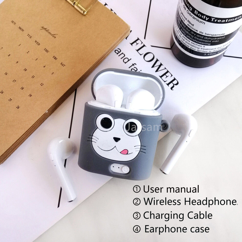 (A-Greycat) Cartoon Headphones Bluetooth 5.0 Earphones Wireless Headsets Stereo Bass Earbuds In-Ear Sport Waterproof Headphone 4851204928371