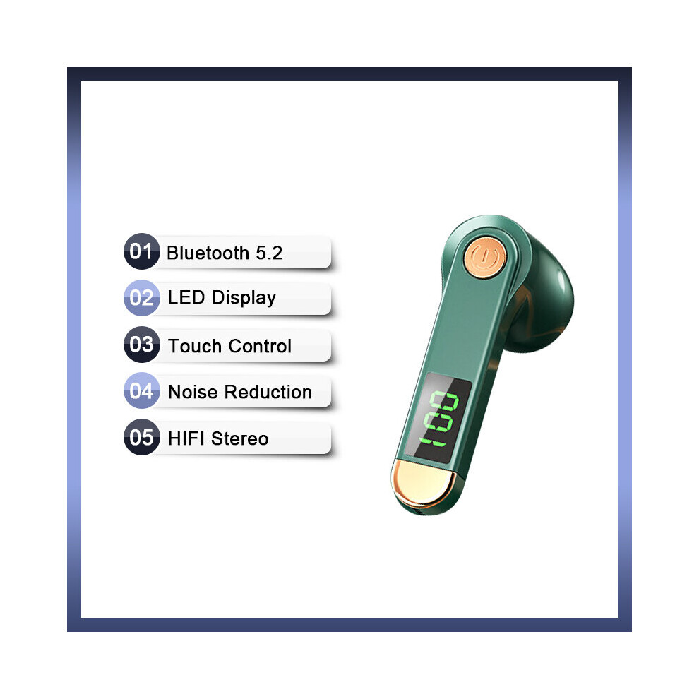 (A-) Tws Bluetooth 5.2 Earphones With Led Digital Display Wireless Headphones 9D Sports Waterproof Earbuds Headsets With Microphone Green 4851204887241