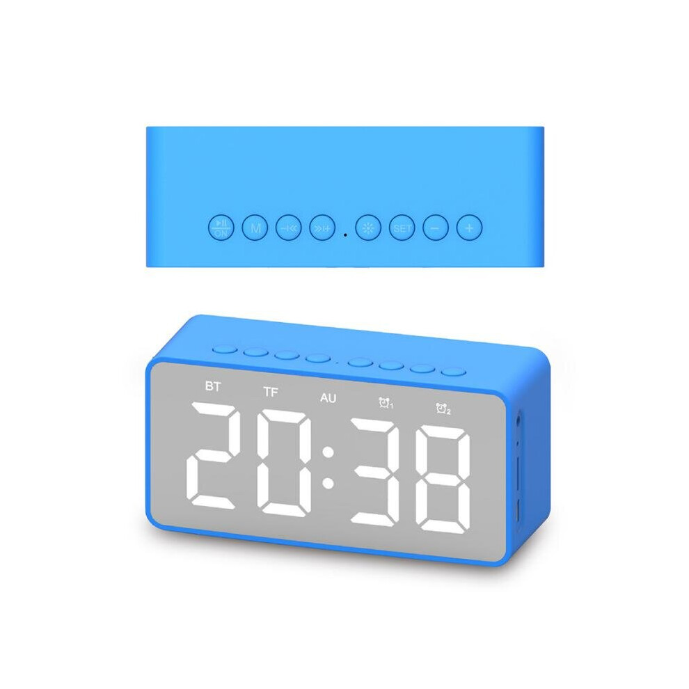 (a-blue 1) Bluetooth Speaker With Clock Mirror Alarm Clock Wireless Bluetooth Speaker Mini Mirror Gift Card FM Radio For Bedroom Office-image-OPC-PBYRTKP-NEW