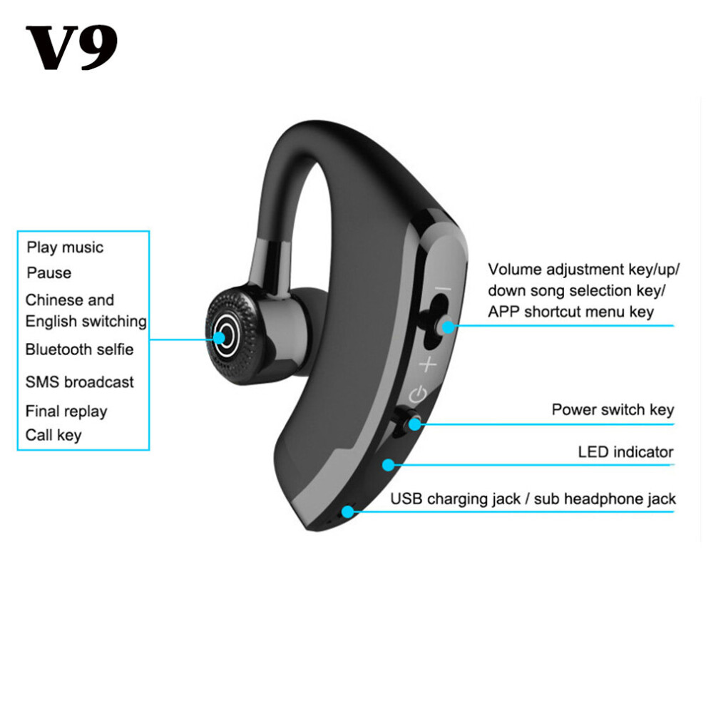 (A-V9) V8 Bluetooth Earphone Wireless Headphones Mic Audiophile Headphones Business Headset Earbuds For Iphone Samsung Huawei Xiaomi 4851204993089