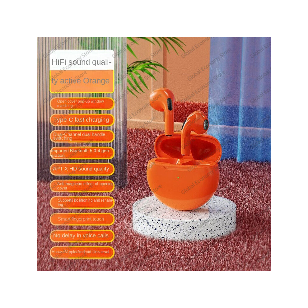 (a-Pro 6 Orange) Air Pro 6 TWS Bluetooth Headphone Wireless Earphone HiFi Bass Game Headset Touch Control 6 Generation Pro6 tws Bluetooth Earbuds-image-OPC-PBYRTQG-NEW