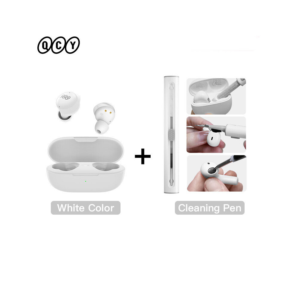 (A- With Pen) Qcy T17 Earphone Bluetooth True Wireless Earbuds Bt5.1 Hifi Headphone Touch Control Low Latency Mode Enc Earbud Long Standby 26H White 4851204870496