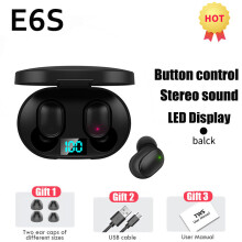 (a-Black Earbuds) E6S Air Pro Fone Bluetooth Earphones Wireless Headphones LED Display Noise Cancelling Earbuds by Mic Wireless Bluetooth Headset