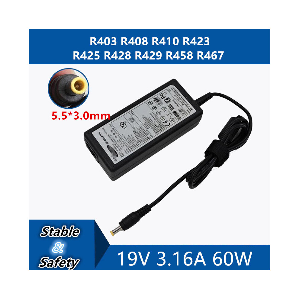 (A-) 19V 3.16A 60W 5.5*3.0Mm Laptop Ac Adapter Charger For Samsung R403 R408 R410 R423 R425 R428 R429 R458 R467 4855672994548