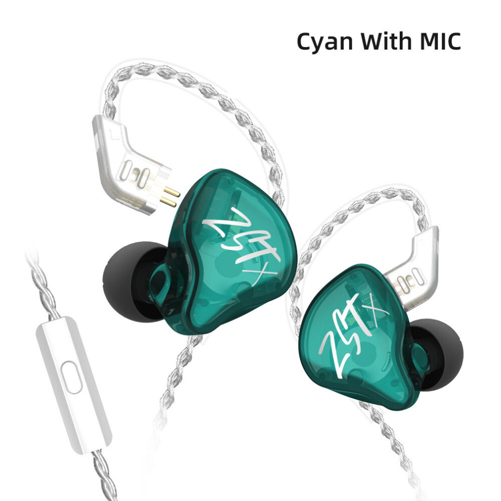 (A-Zst X With Mic) Kz Zst X Hybrid Technology Wired Earphone 1Ba+1Dd In Ear Game Sport Earbuds Headset With Microphone Noise Cancelling Headphone Cyan 4851205027943