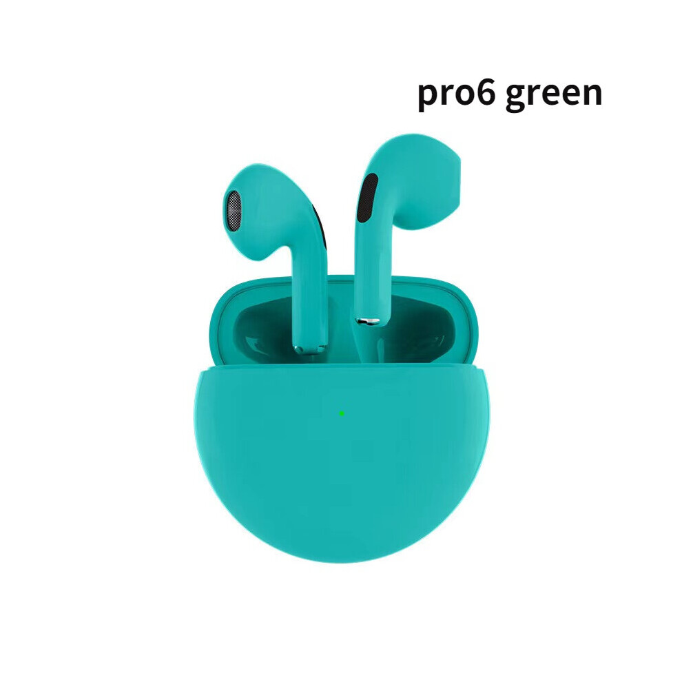 (A- Headphones) Air Pro 6 Tws Wireless Headphones With Mic Fone Bluetooth Earphones Sport Earbuds Pro6 J6 Headset For Apple Iphone Xiaomi Huawei Green 4851205040256