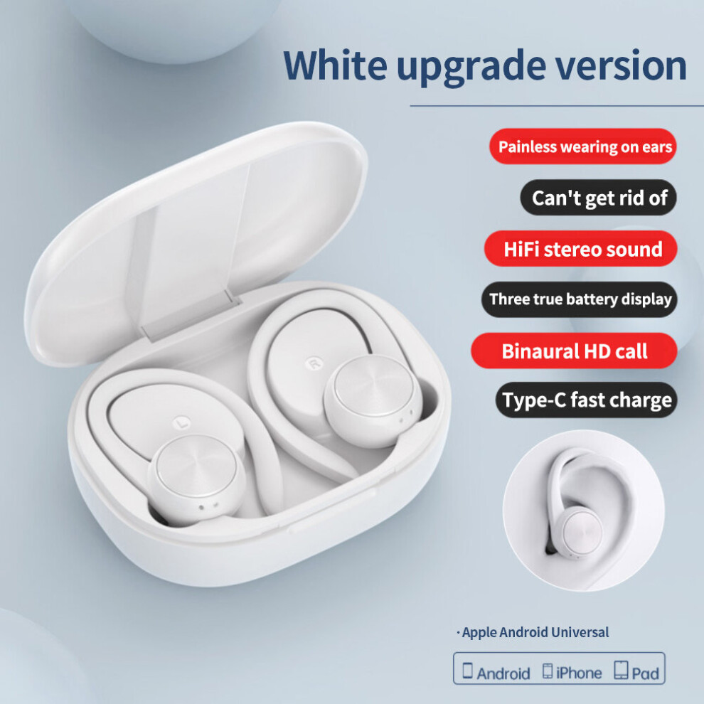 (A-) Sports -Compatible Headphone With Mic Ipx5 Waterproof Ear Hooks Earphone Hifi Stereo Music Earbud For Iphone Android White 4851205062715