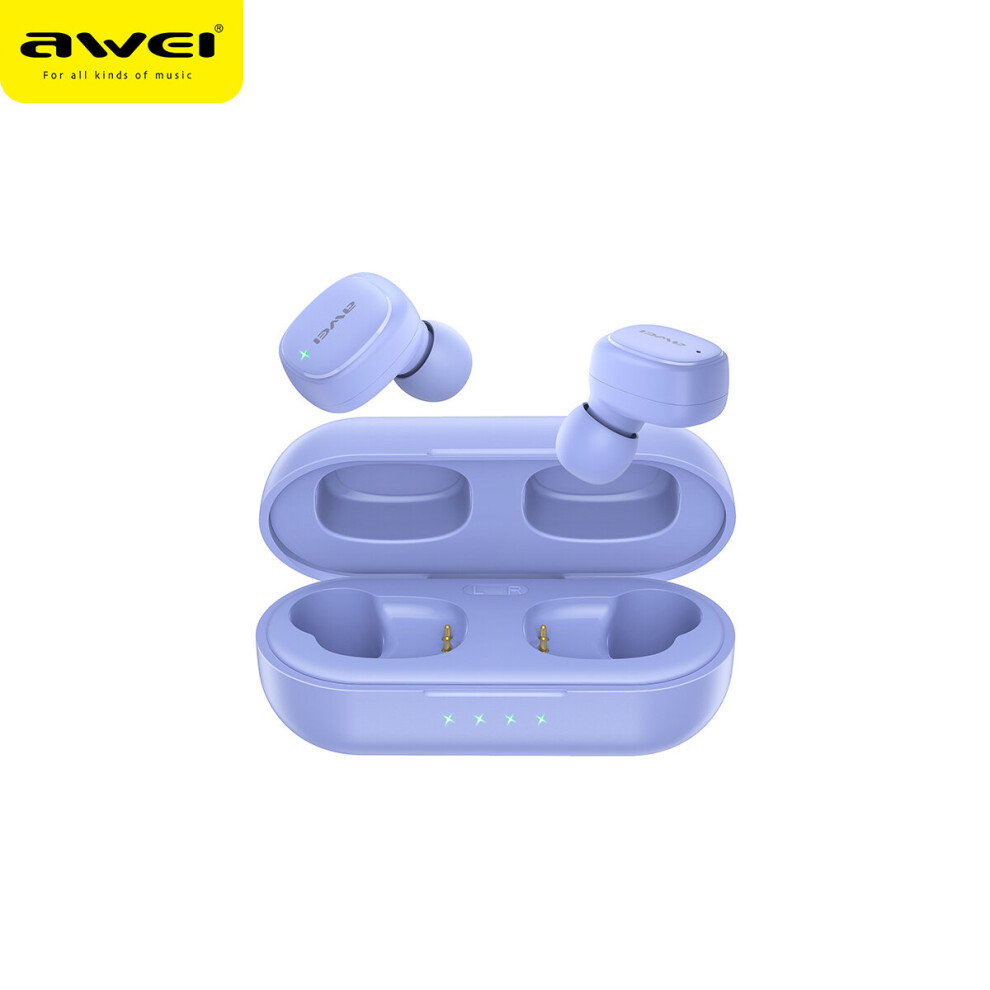 (A-) Awei T13 Pro Bluetooth Earphones Wireless Earbuds Bass In-Ear Tws Fone Headphone With Mic Hifi Stereo Gaming Headset Earphone Purple 4851204907215