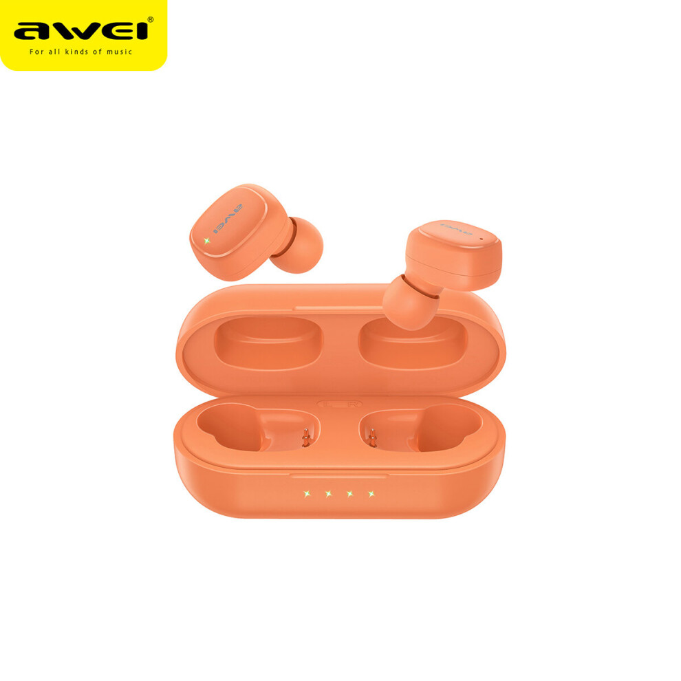 (A-) Awei T13 Pro Bluetooth Earphones Wireless Earbuds Bass In-Ear Tws Fone Headphone With Mic Hifi Stereo Gaming Headset Earphone Orange 4851204907192