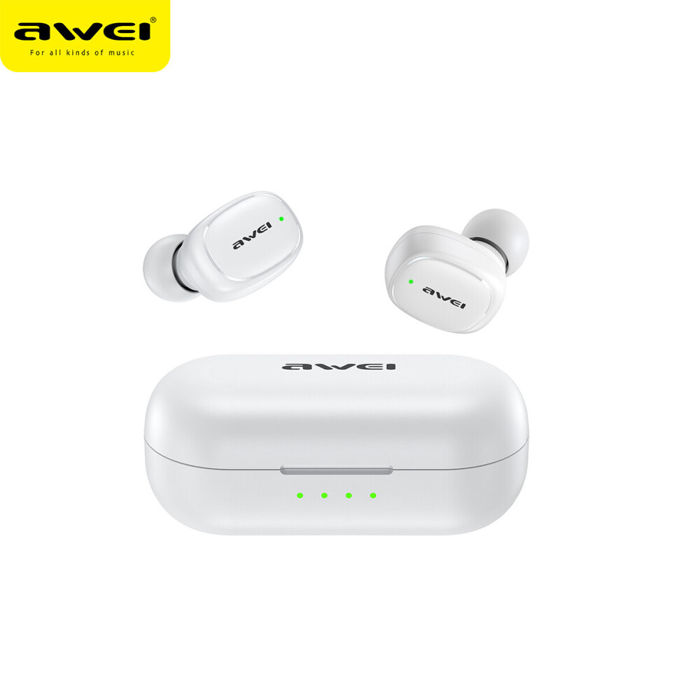(A-) Awei T13 Pro Bluetooth Earphones Wireless Earbuds Bass In-Ear Tws Fone Headphone With Mic Hifi Stereo Gaming Headset Earphone White 4851204907239