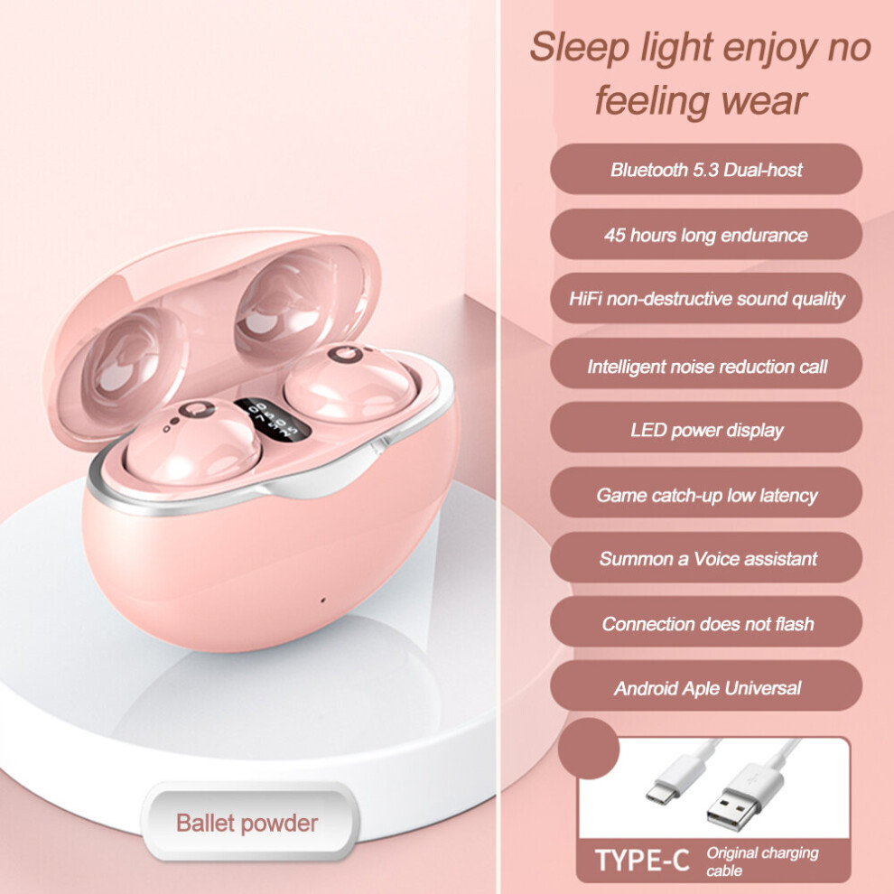(A-) Mini Bluetooth 5.3 Headphones True Wireless Invisible In-Ear Earphones Gaming Hifi Stereo Noise Reduction Earbuds For Smartphone Pink 4851204920771