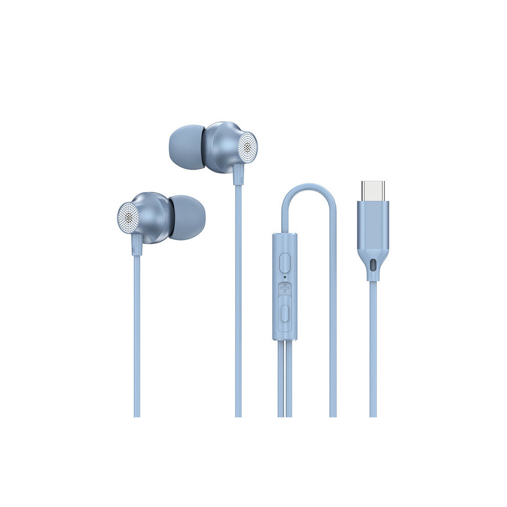 (A-) Type-C Metal Earphone With Mic Earbuds Sport Headset Gamer For Smart Phones In-Ear Mic Wire Control Bass Headset Earbud Sky Blue 4851205022658