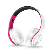 (a-white pink) Girl Boy Gift Earphones Wireless Stereo Bluetooth Headphones Built-in Mic Soft Earmuffs Sports Headset BASS for Ios and Android
