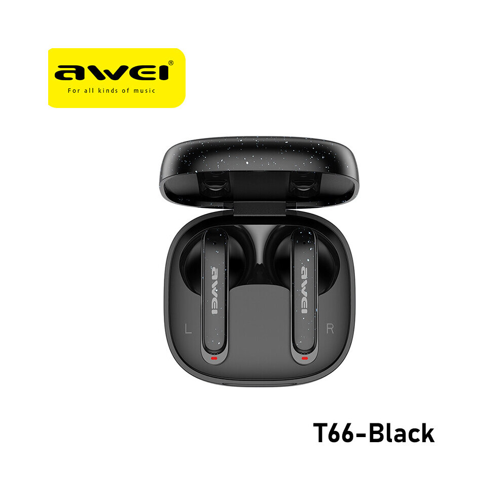 (A-) Awei T66 Bluetooth 5.3 Earphones Tws Wireless Earbuds Stereo Sports Earhook Headphones Enc Noise Reduction With Dual Hd Mic Black 4851204929101