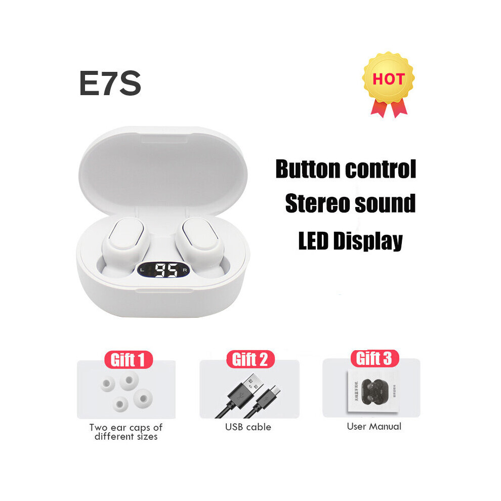 (A-) E7s Tws Wireless Headphones Bluetooth Earphones Bass Headsets With Mic Sport Noise Cancelling Earbuds For Xiaomi Redmi Iphone White 4851204909882