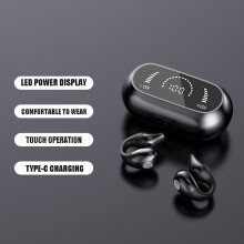 (a-black) Bluetooth Headphones Sports Clip Ear TWS Bone Conduction Wireless Earphones Waterproof Noise Cancelling Earbuds Headset With Mic