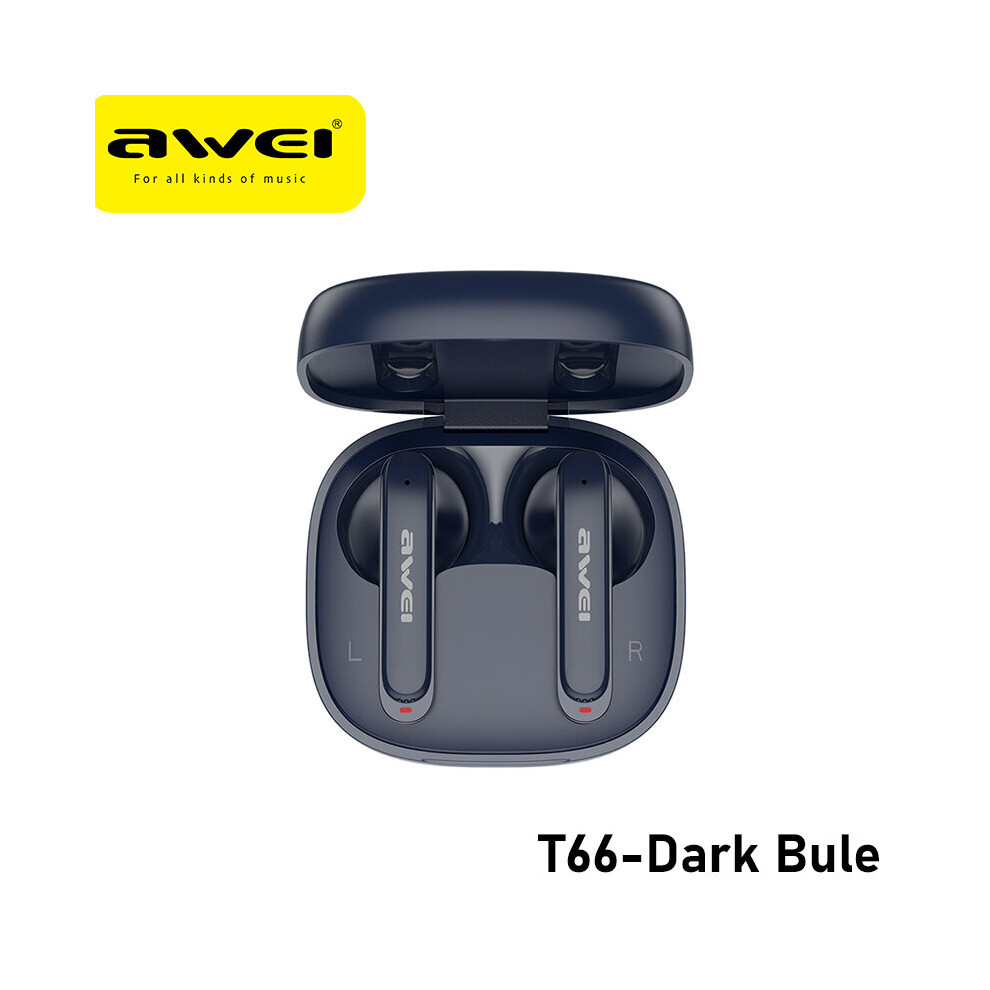 (A- Blue) Awei T66 Bluetooth 5.3 Earphones Tws Wireless Earbuds Stereo Sports Earhook Headphones Enc Noise Reduction With Dual Hd Mic Dark/Blue 4851204929125