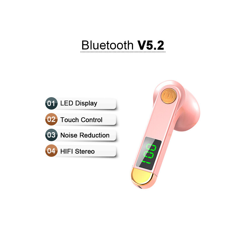 (A-) Tws Earphone Bluetooth V5.2 Wireless Headphones In-Ear Earbuds Waterproof Stereo Sports Noise Mini Headset With New Led Display Pink 4851204893075