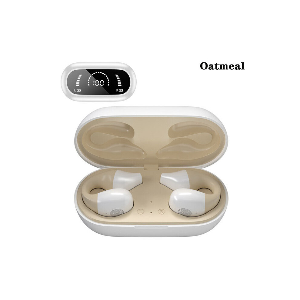 (A-Oatmeal) Tws Wireless Headphones Bluetooth 5.2 Bone Conduction Earphones Earclip Design Touch Control Earbuds Sports Headset For Phones 4851205022566