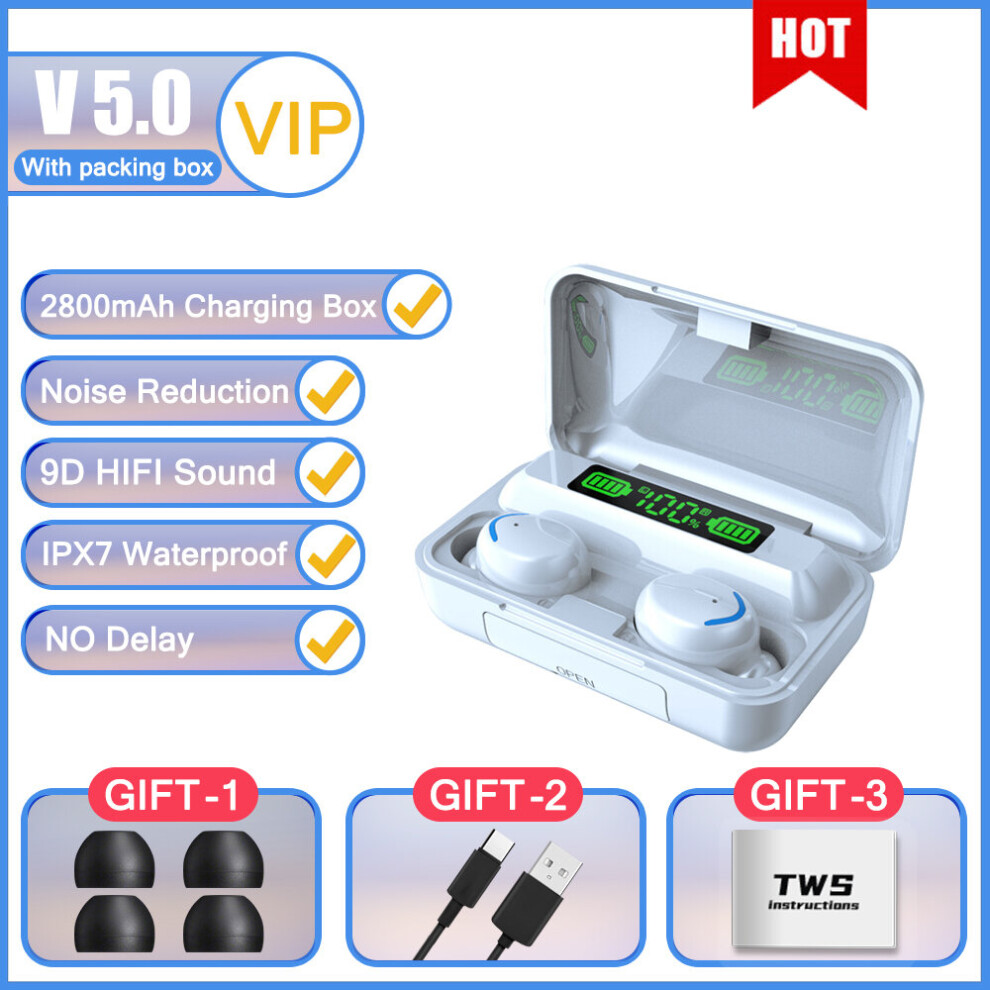 (A-) F9 Tws Earphone Bluetooth Headphones Gaming Wireless Bluetooth Headset Earbuds For Cellphone With Power Bank Led White 4851204946368