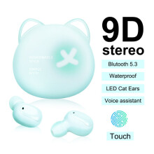 (a-Upgraded green) Cute Wireless Bluetooth Headset TWS Earphones For Children Cat Ear Earbuds For Girl Noise Cancelling Earphone New Year 2023 Gift