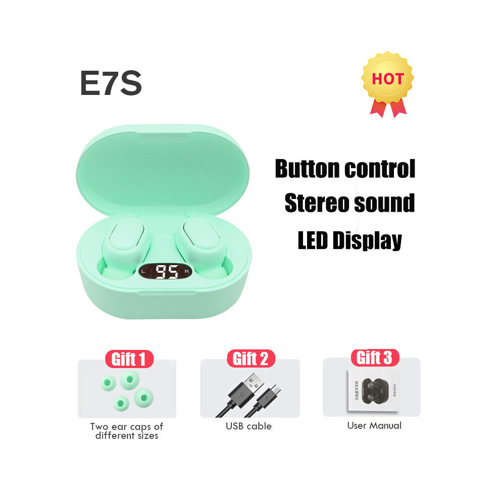 (A- Earbuds) Tws E7s Fone Bluetooth Earphones Wireless Headphones For Xiaomi Noise Cancelling Earbuds With Mic Wireless Bluetooth Headset Green 4851205007976