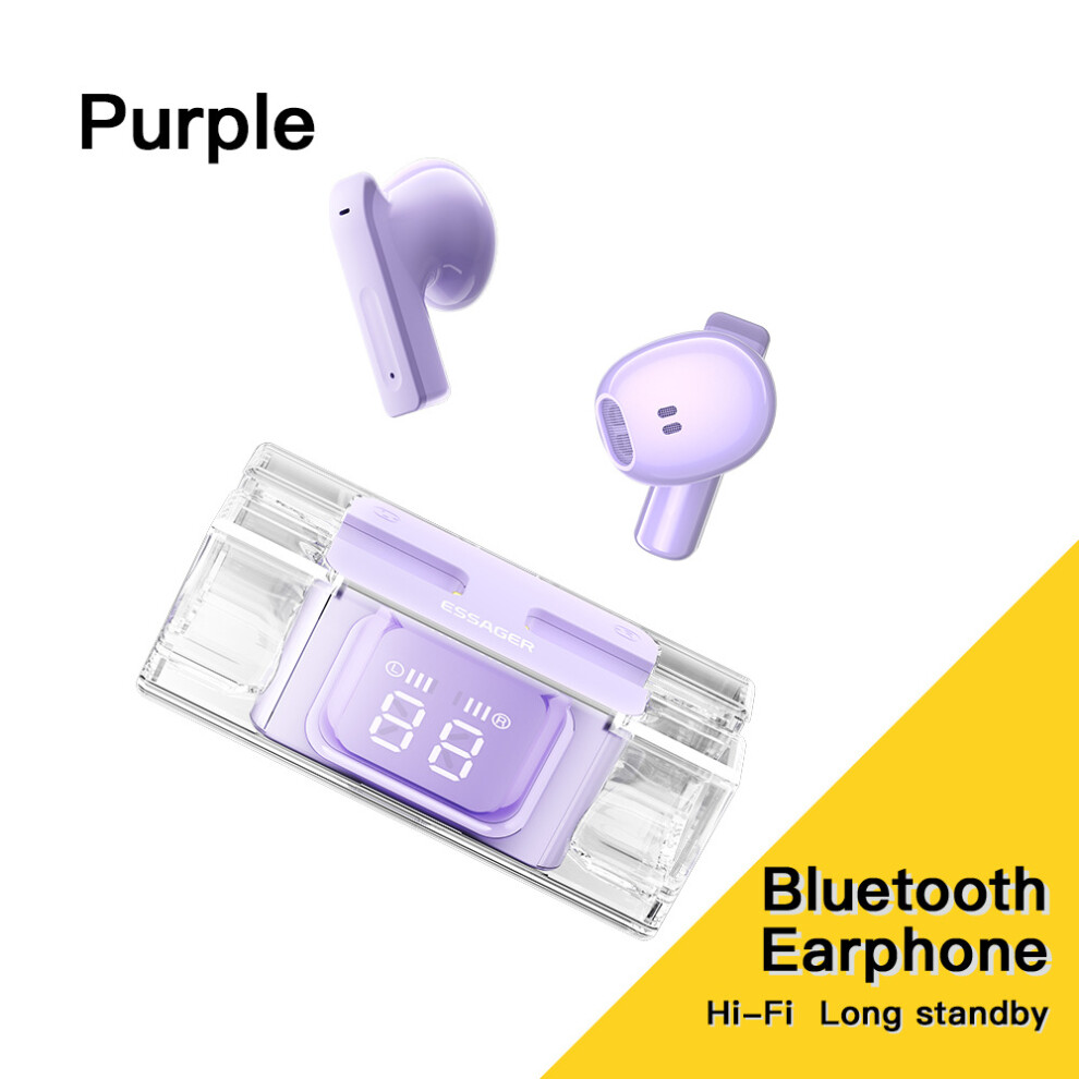 (A- Earphone) Essager E90 Tws Earphones Bluetooth Headphone With Mic Wireless Headset With Charging Case Power Display Touch Control Earbuds Purple 4851205030158