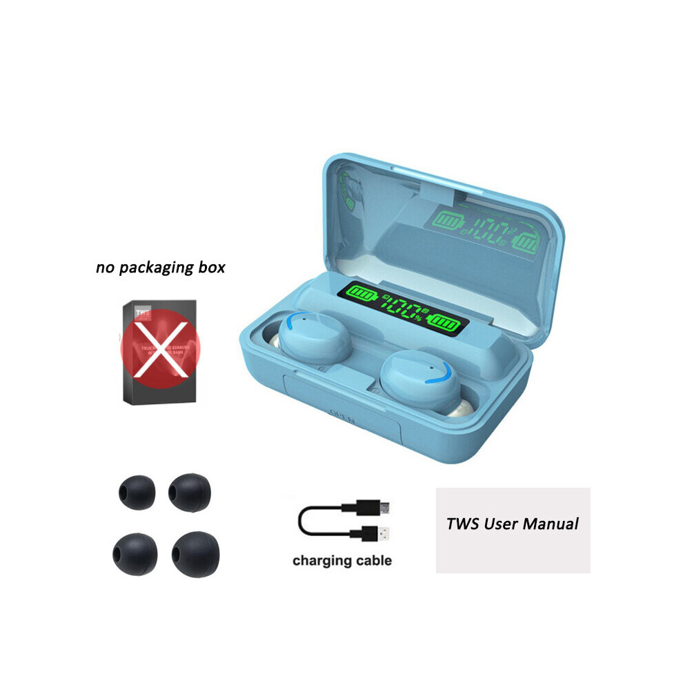 (A-No Box) Tws Tooth 5.0 Earphones Charging Box Wireless Headphone 9D Stereo Sports Waterproof Earbuds Headsets With Microphone Blue 4851204930312