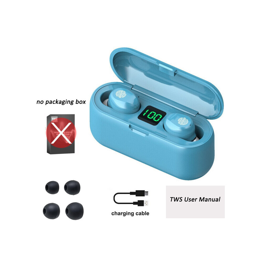 (A-No Box) F9 Tws Wireless Earphone Tooth Stereo Headphone 5.0 Sport Waterproof Noise Reduction Wireless Earbuds With Mic 3000Mah Blue 4851204938356
