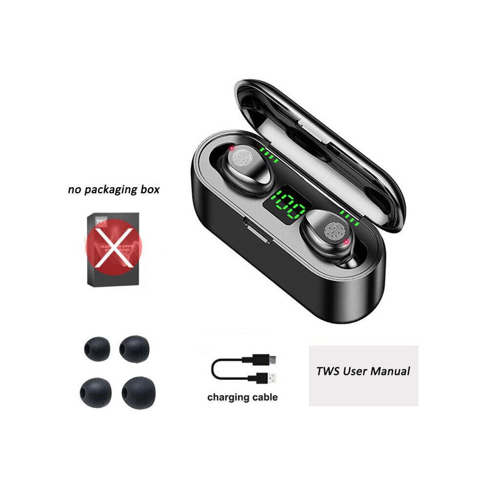 (A-No Box) F9 Tws Wireless Earphone Bluetooth Stereo Headphone 5.0 Sport Waterproof Noise Reduction Wireless Earbuds With Mic 3000Mah Black 4851204938332