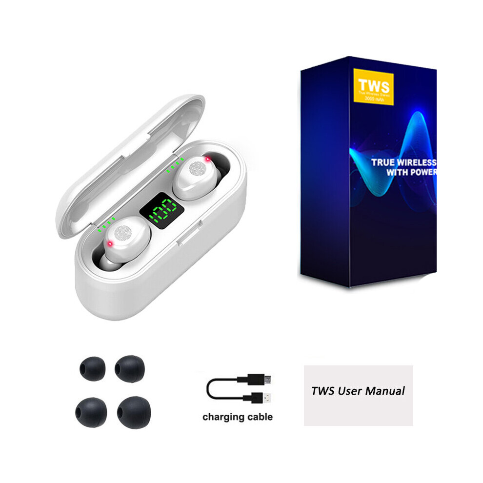 (A- With Box) F9 Tws Wireless Earphone Bluetooth Stereo Headphone 5.0 Sport Waterproof Noise Reduction Wireless Earbuds With Mic 3000Mah White 4851204938400