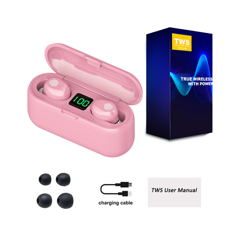 (A- With Box) F9 Tws Wireless Earphone Bluetooth Stereo Headphone 5.0 Sport Waterproof Noise Reduction Wireless Earbuds With Mic 3000Mah Pink 4851204938363