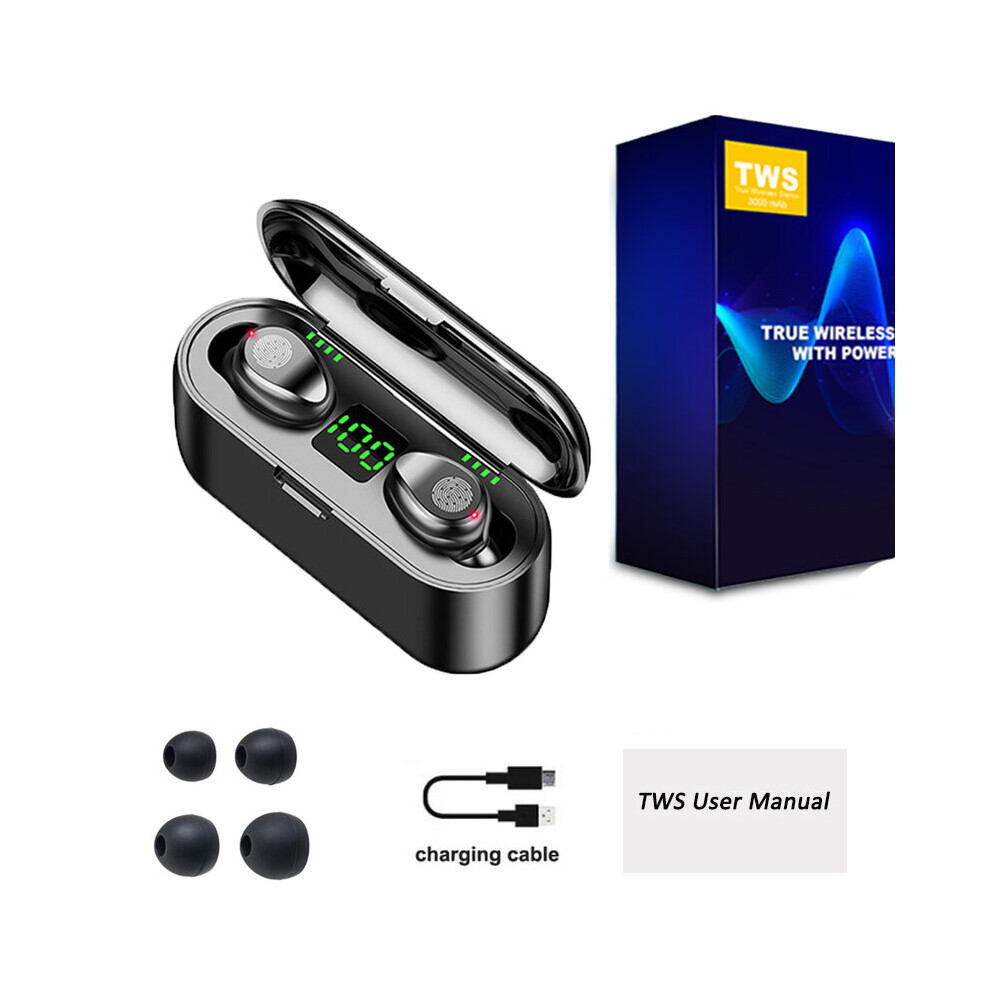 (A- With Box) F9 Tws Wireless Earphone Bluetooth Stereo Headphone 5.0 Sport Waterproof Noise Reduction Wireless Earbuds With Mic 3000Mah Black 4851204938318